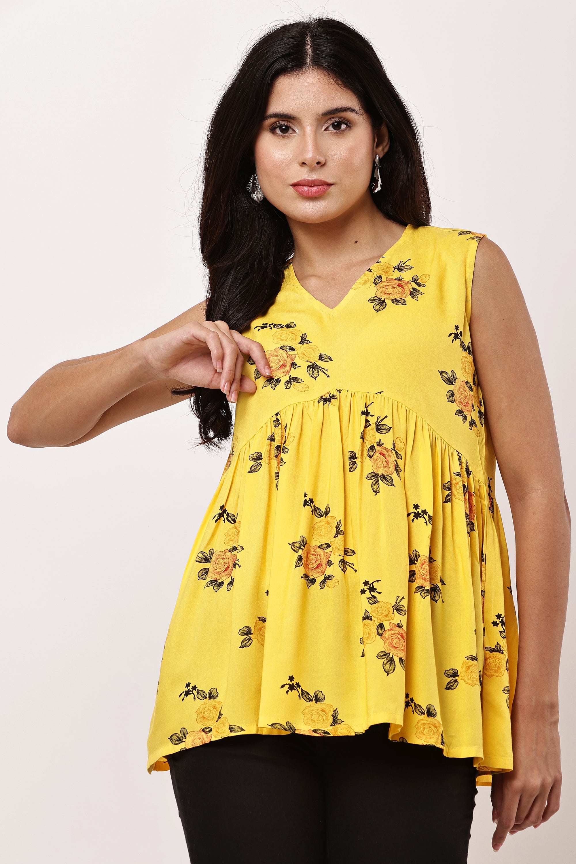 Bright Yellow Sleeveless Kurti