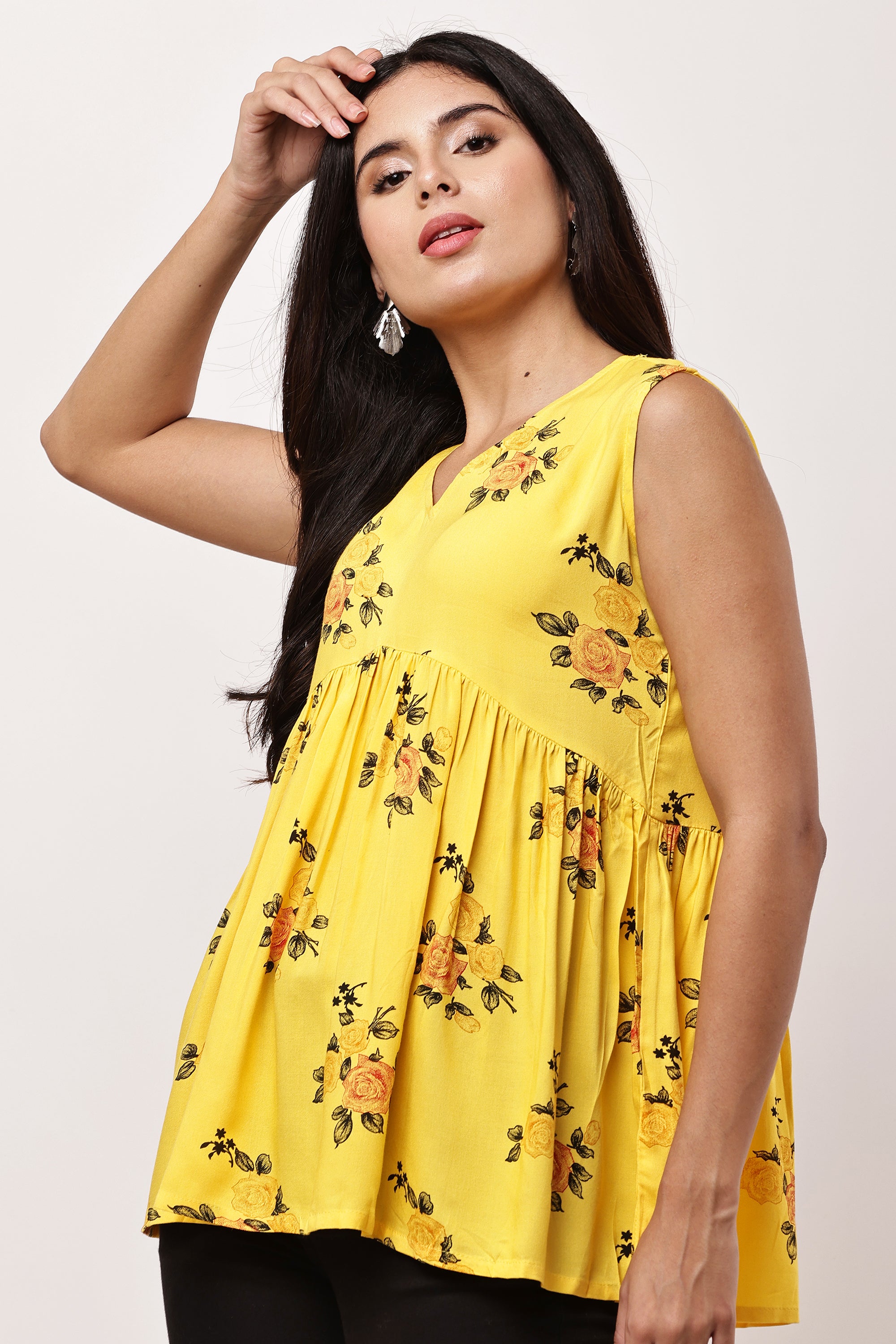 Bright Yellow Sleeveless Kurti
