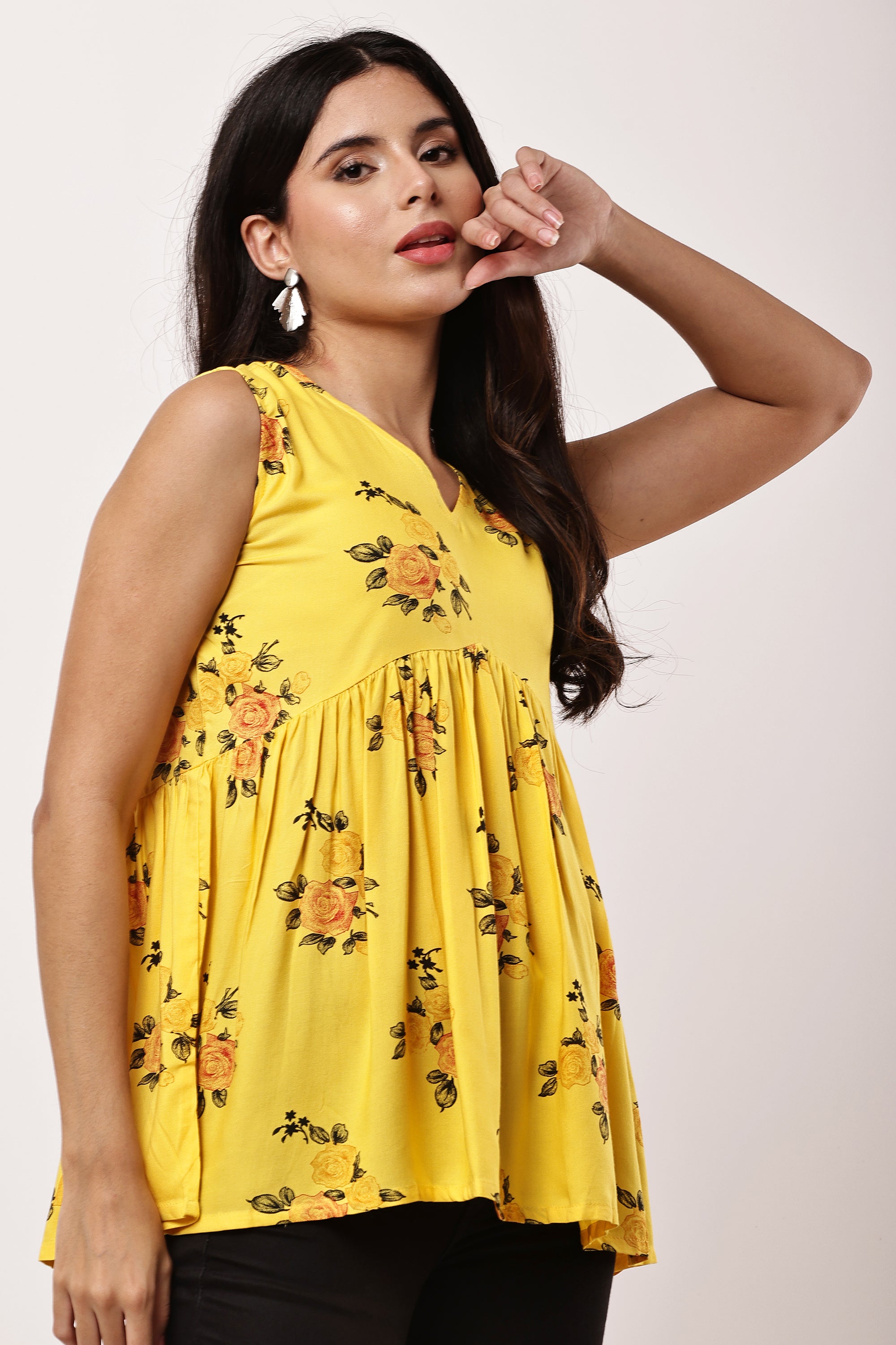 Bright Yellow Sleeveless Kurti