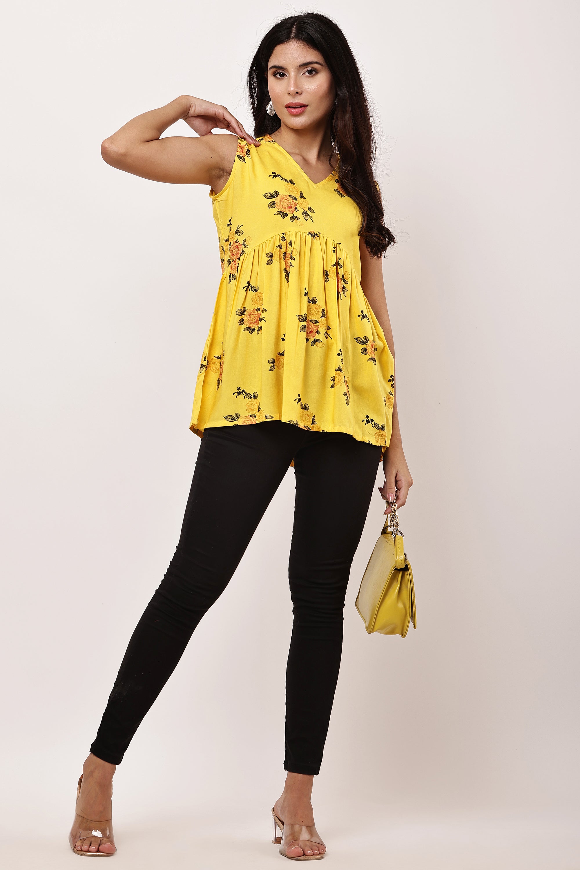 Bright Yellow Sleeveless Kurti