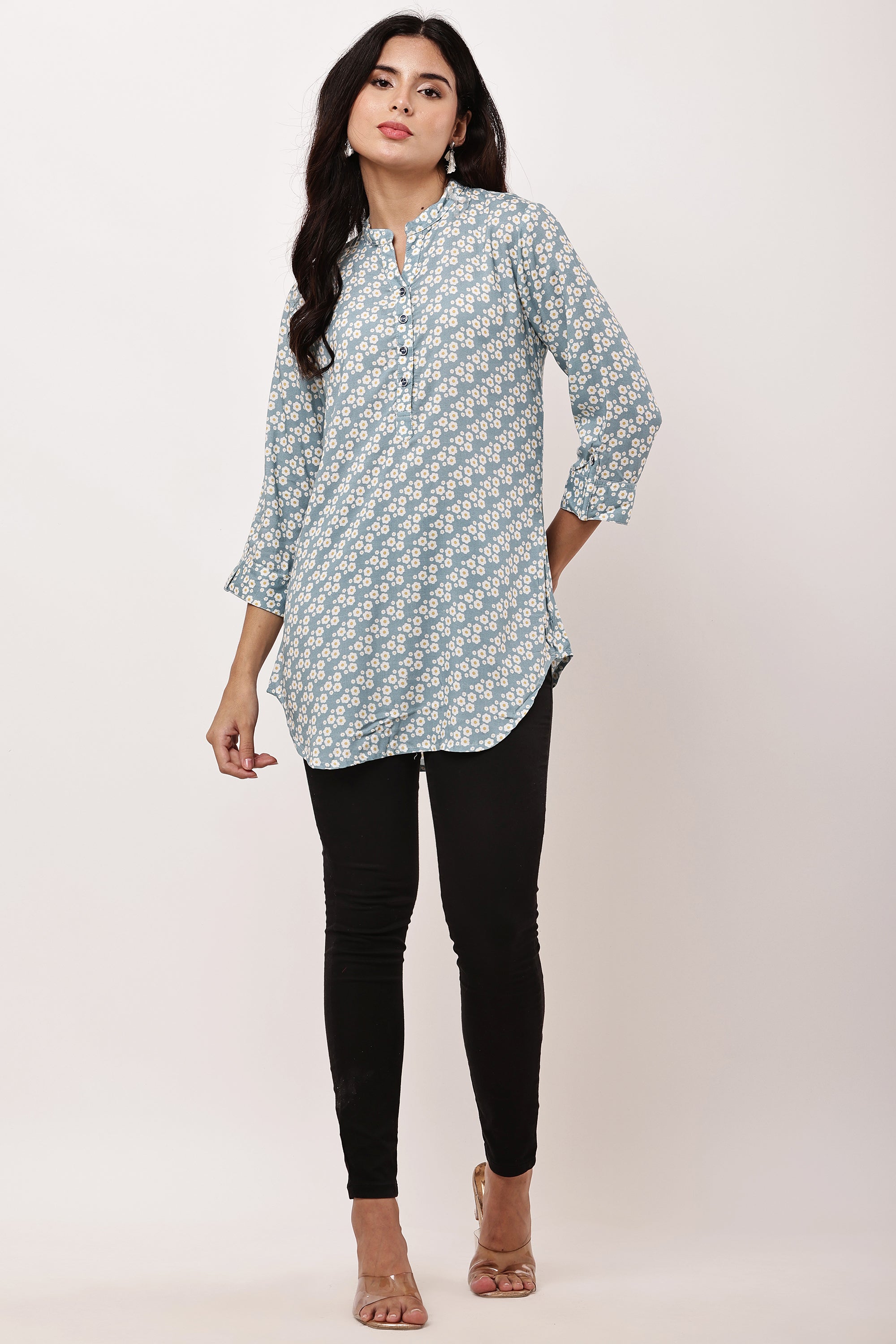 Ocean Bloom Blue Floral Kurti