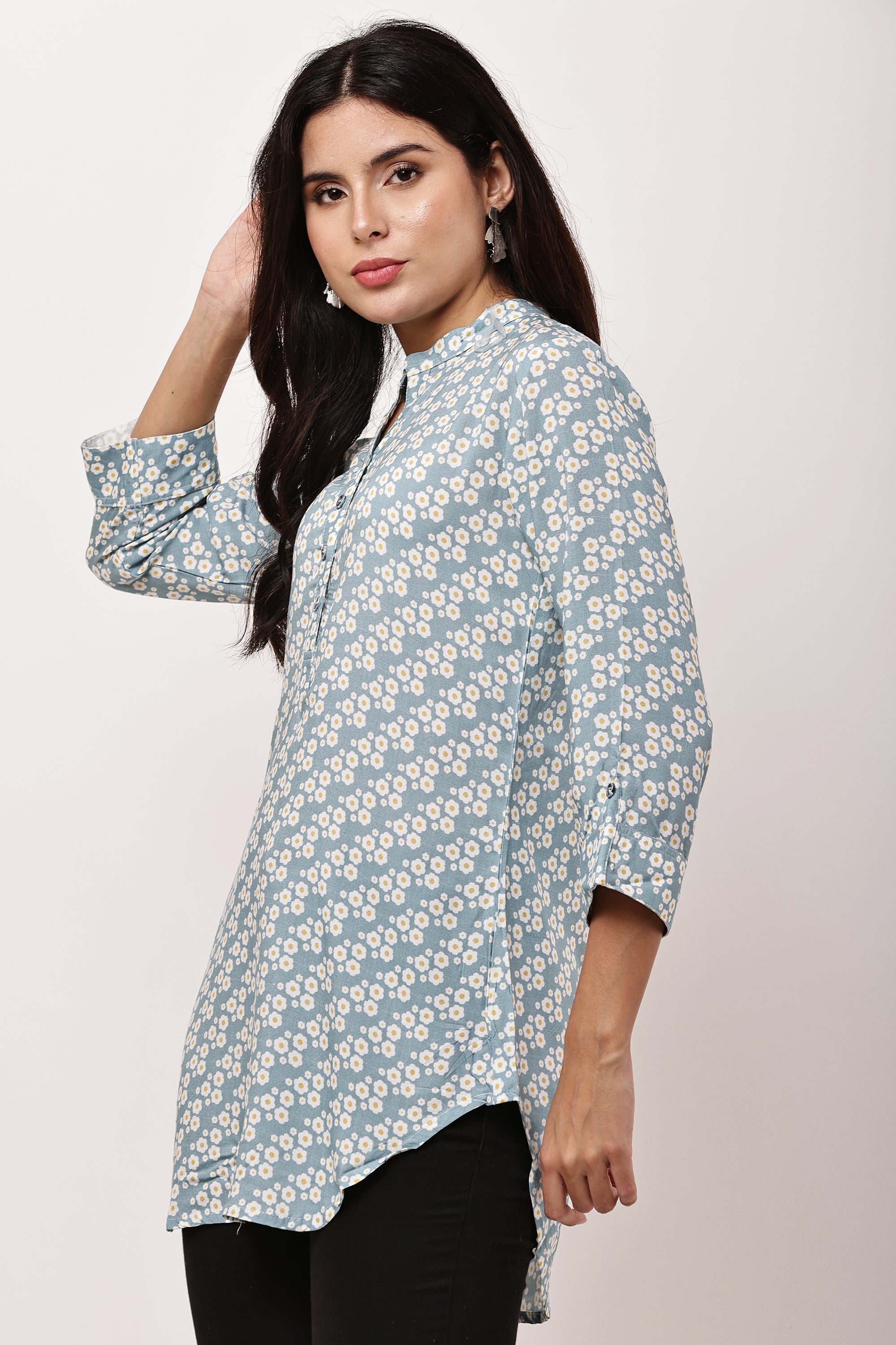 Ocean Bloom Blue Floral Kurti