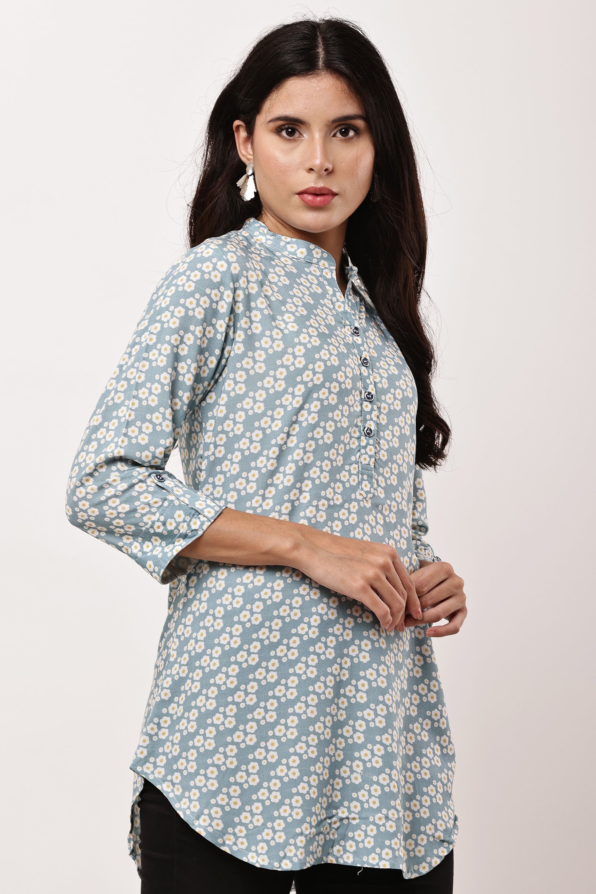 Ocean Bloom Blue Floral Kurti