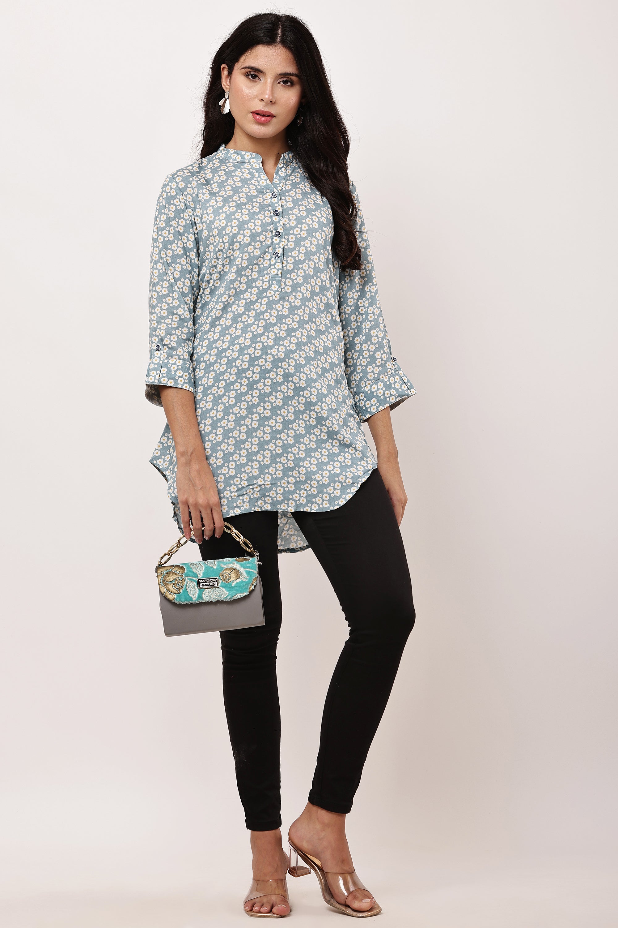 Ocean Bloom Blue Floral Kurti