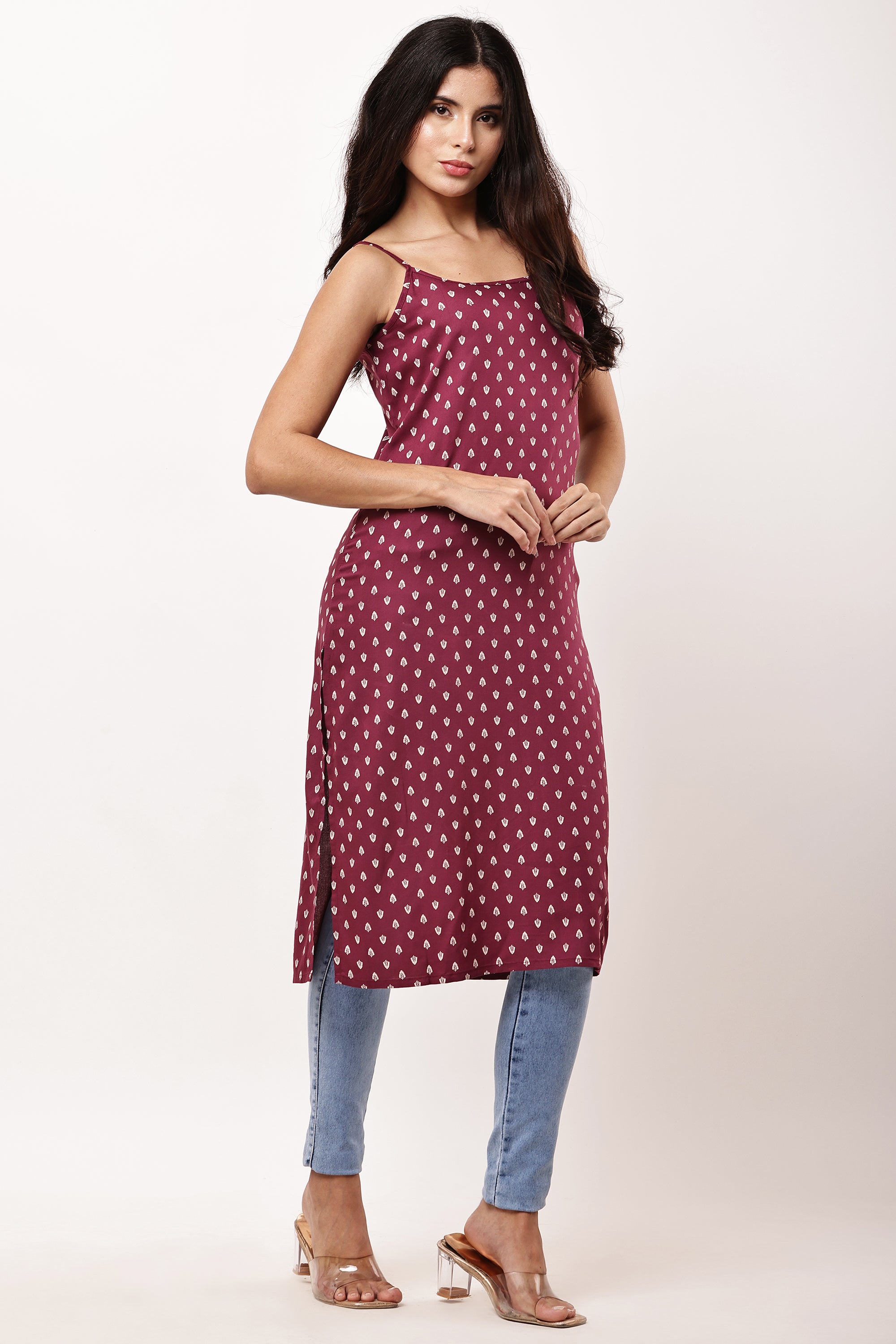 Chic Maroon Printed Kurti