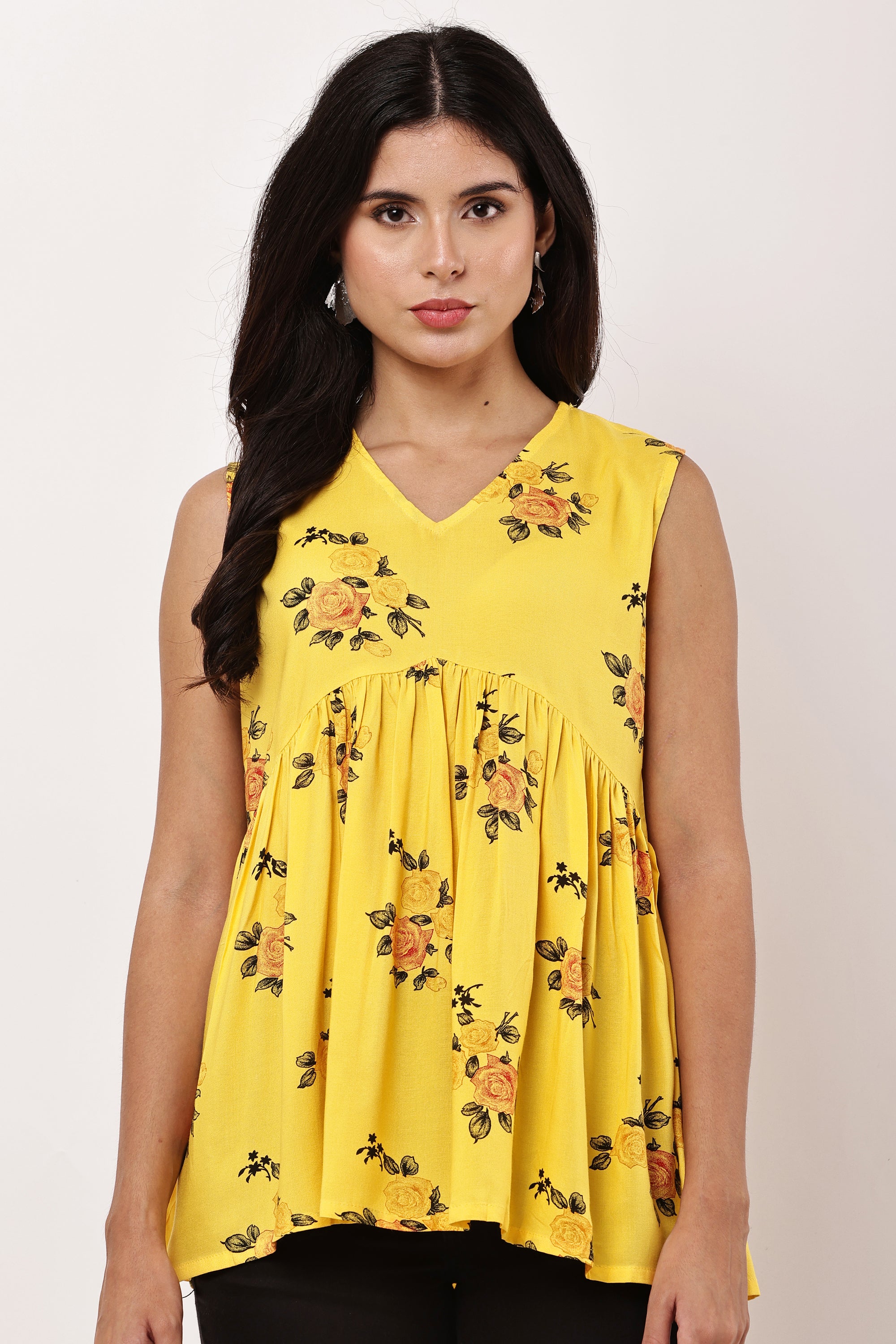 Bright Yellow Sleeveless Kurti