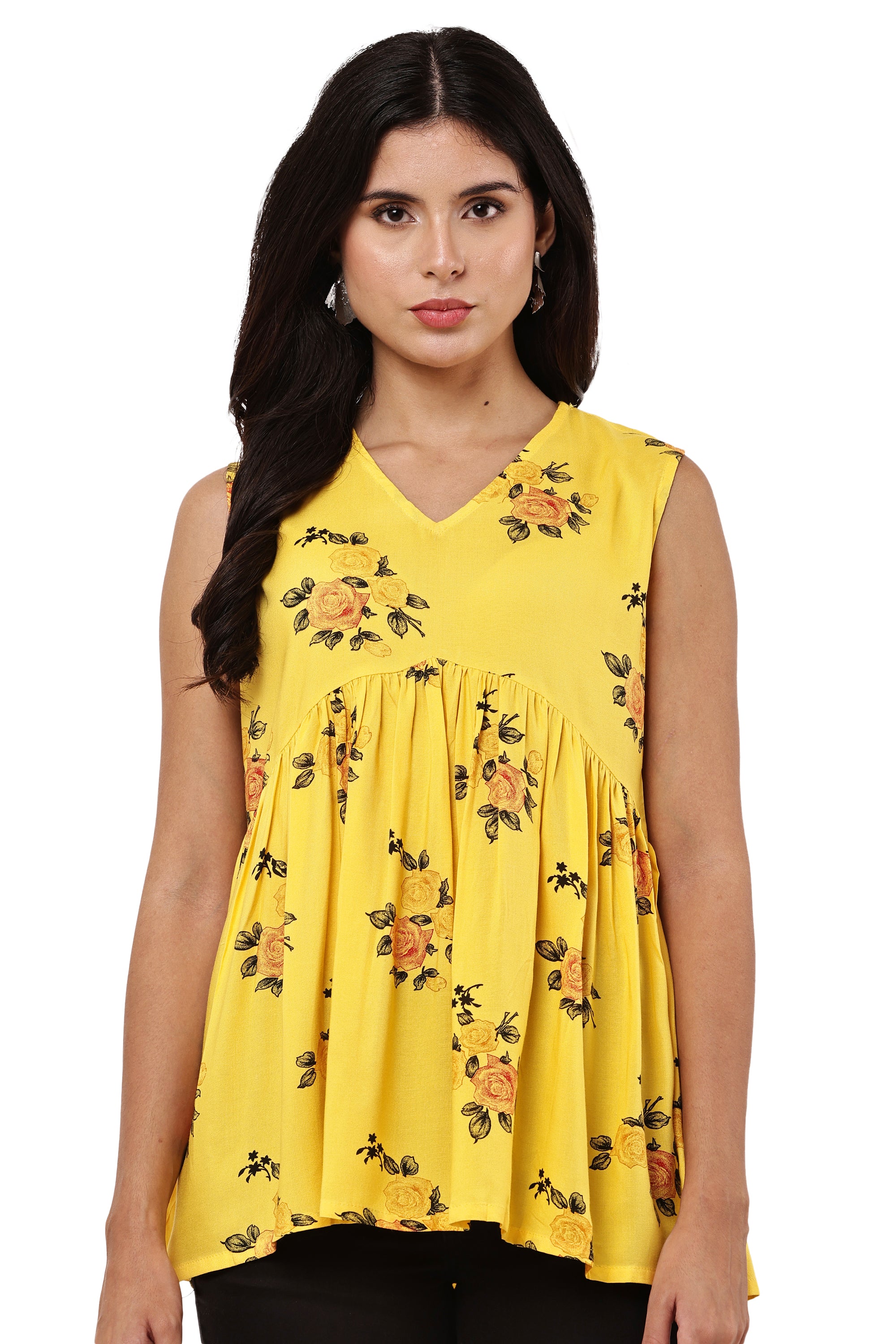 Bright Yellow Sleeveless Kurti