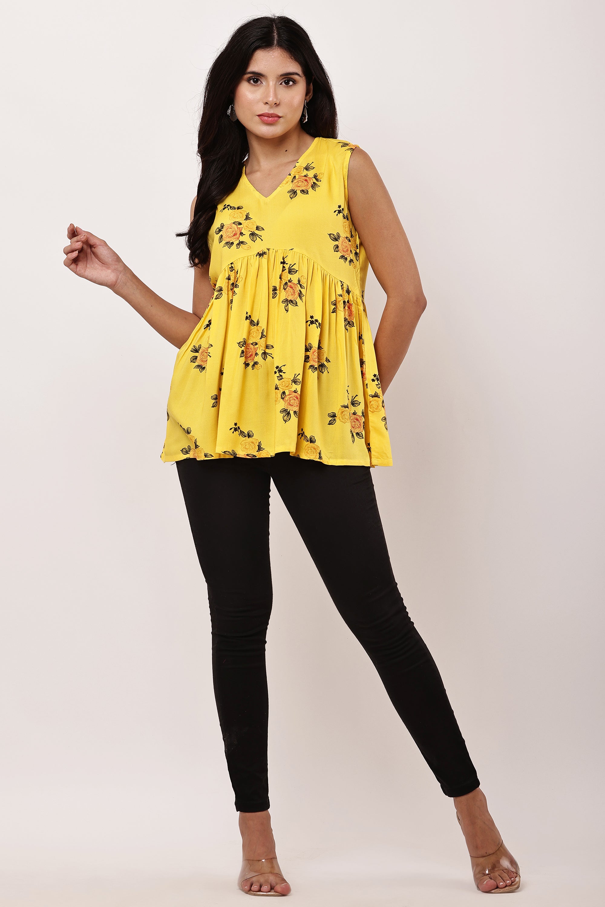 Bright Yellow Sleeveless Kurti