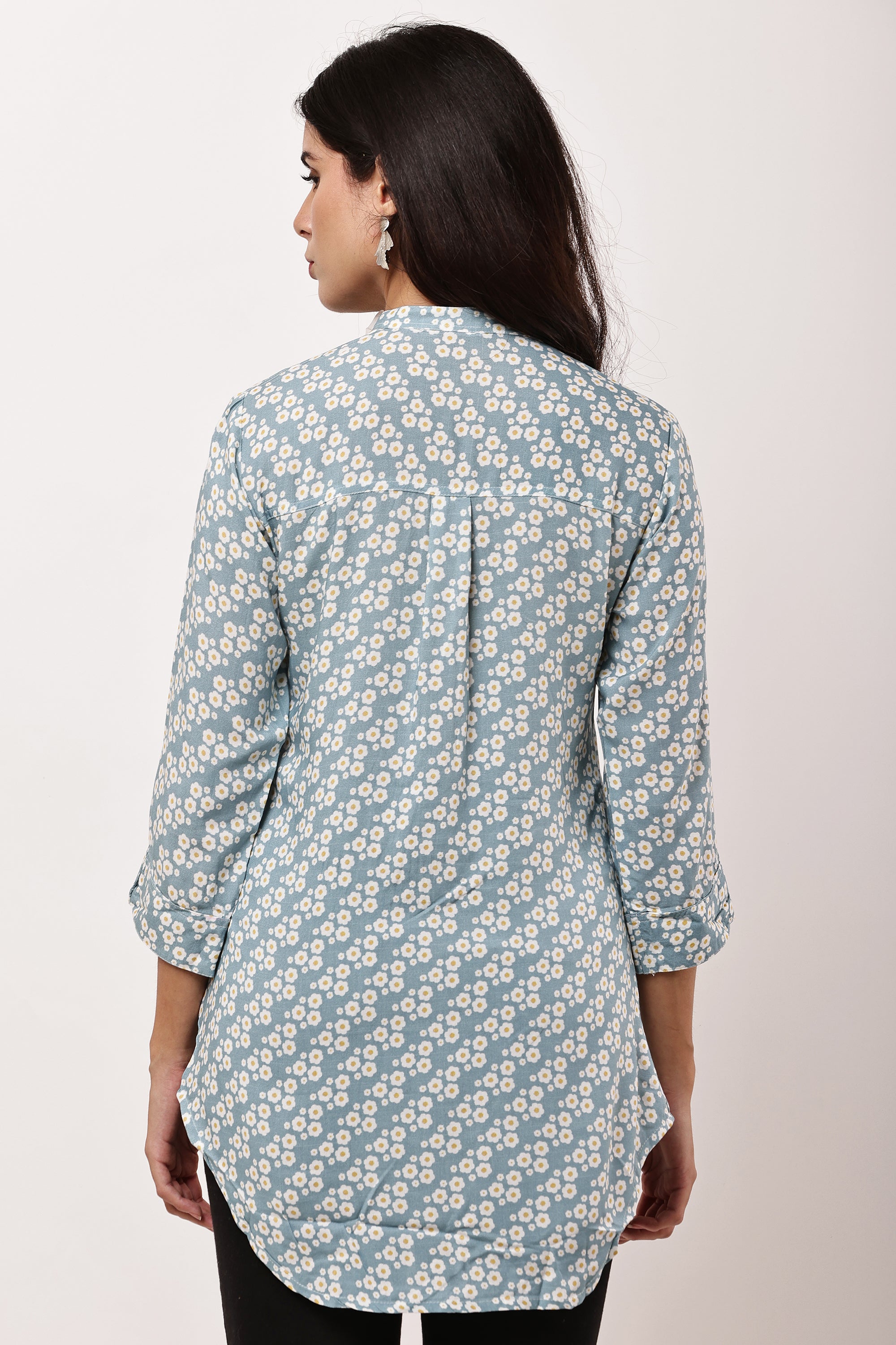 Ocean Bloom Blue Floral Kurti