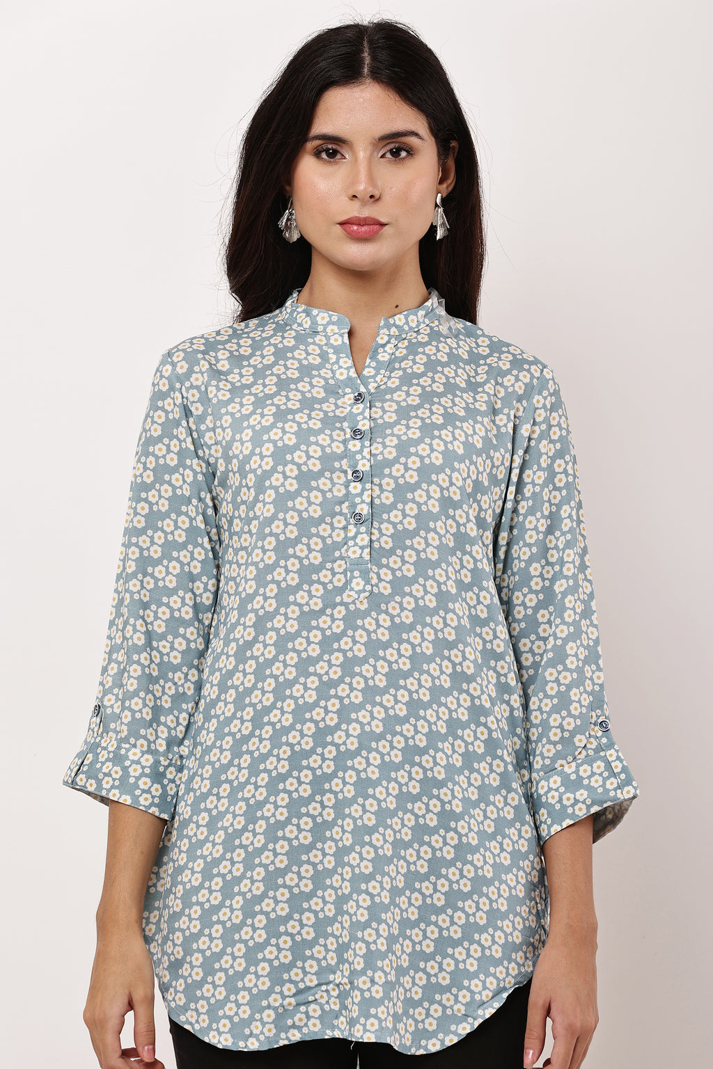 Ocean Bloom Blue Floral Kurti