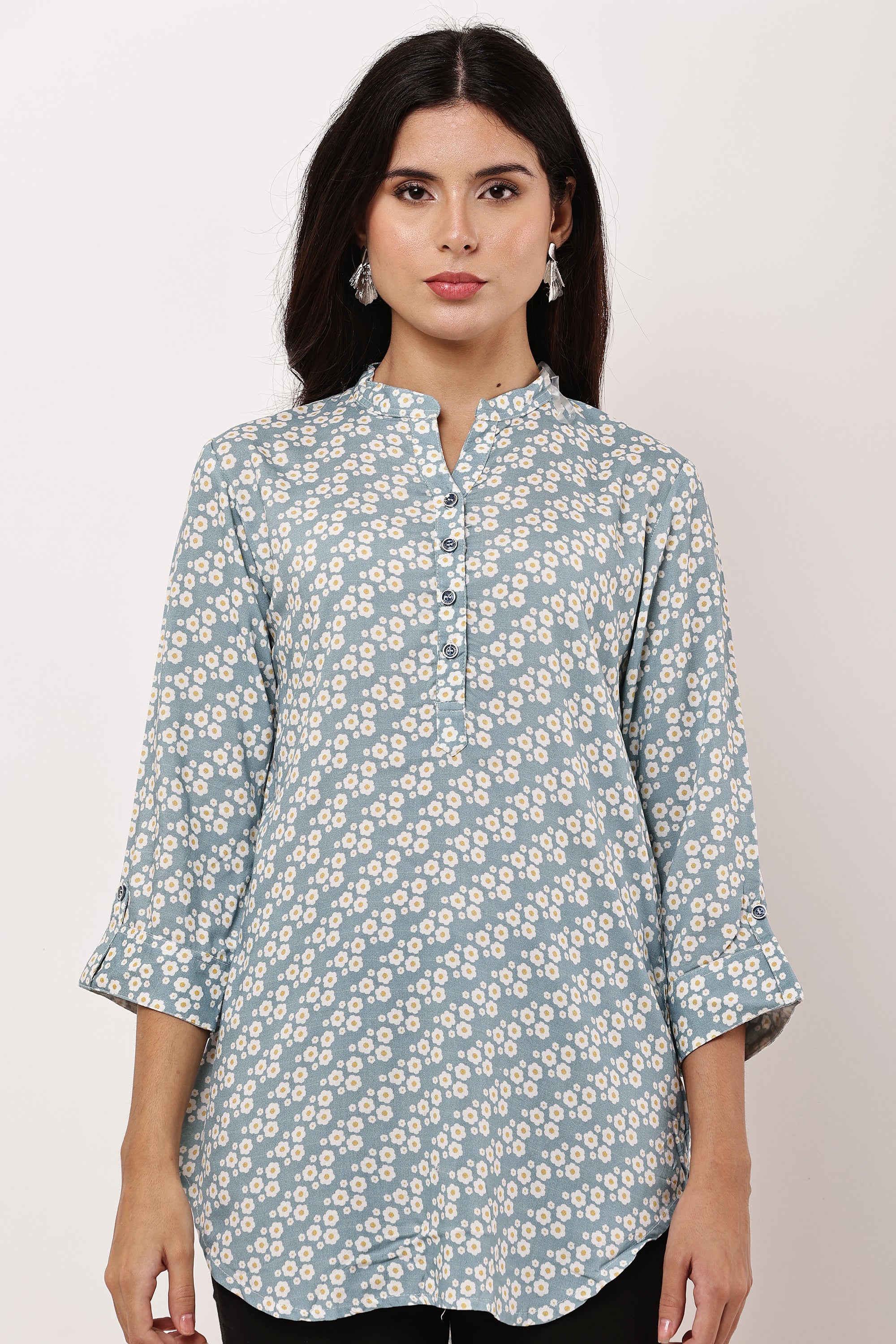Ocean Bloom Blue Floral Kurti
