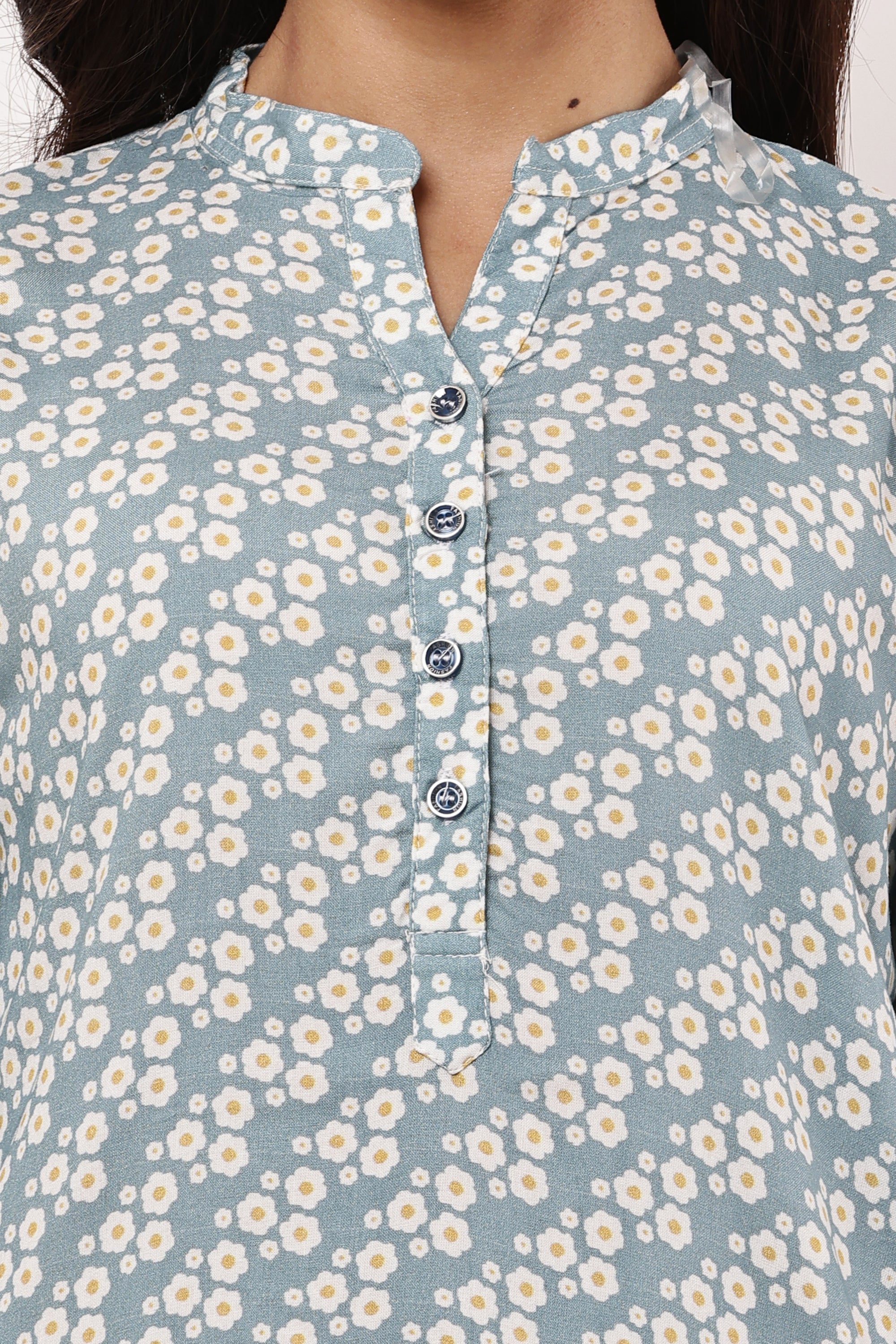 Ocean Bloom Blue Floral Kurti