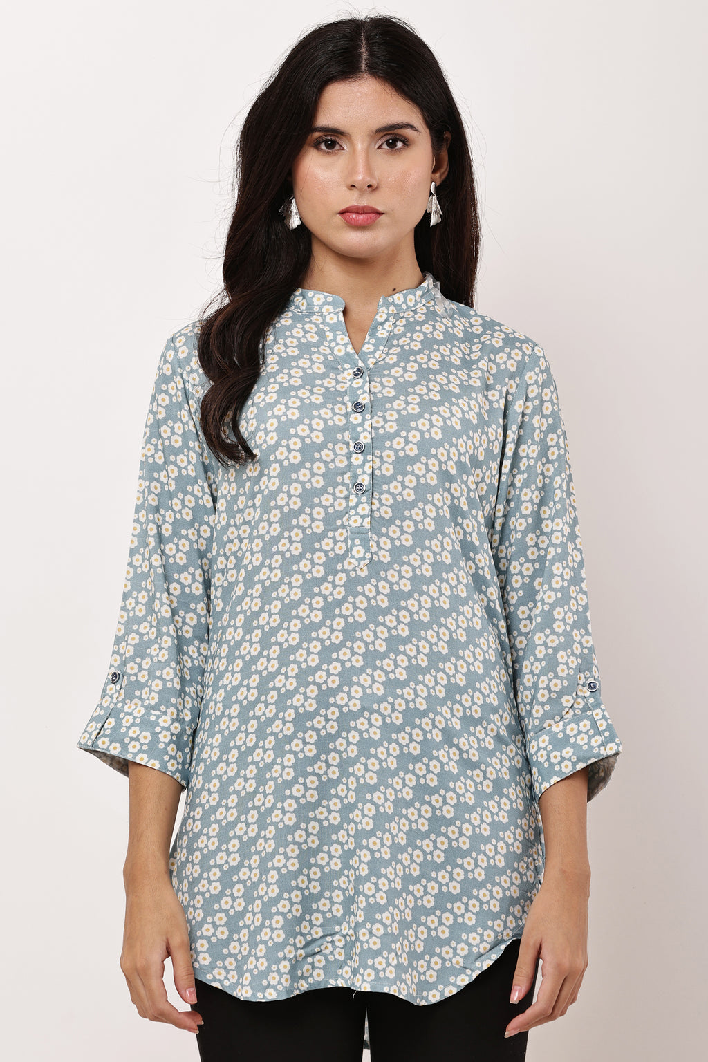 Ocean Bloom Blue Floral Kurti