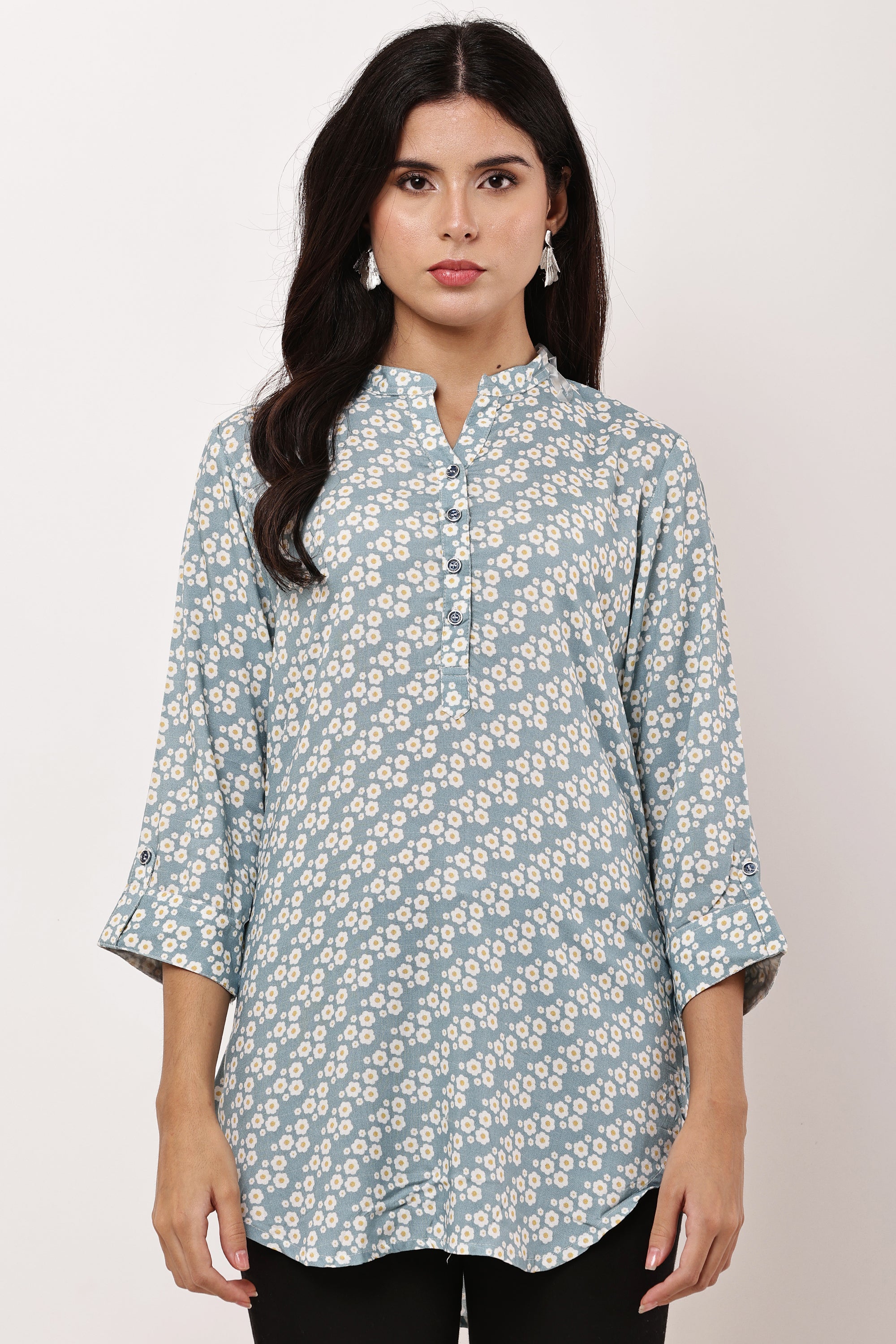 Ocean Bloom Blue Floral Kurti