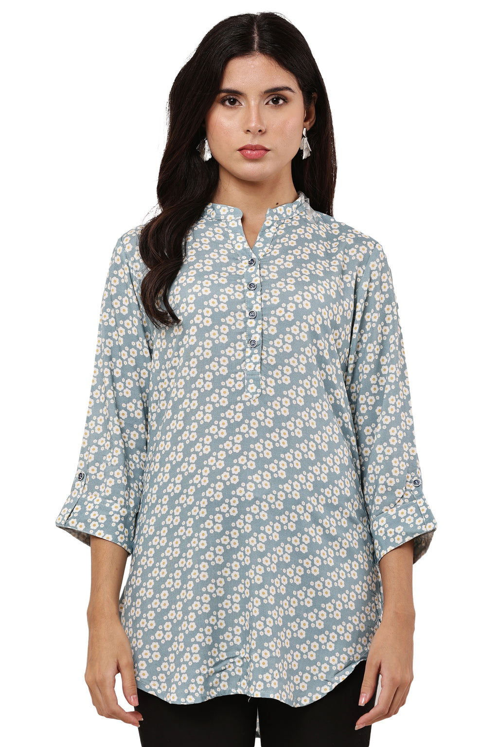 Ocean Bloom Blue Floral Kurti