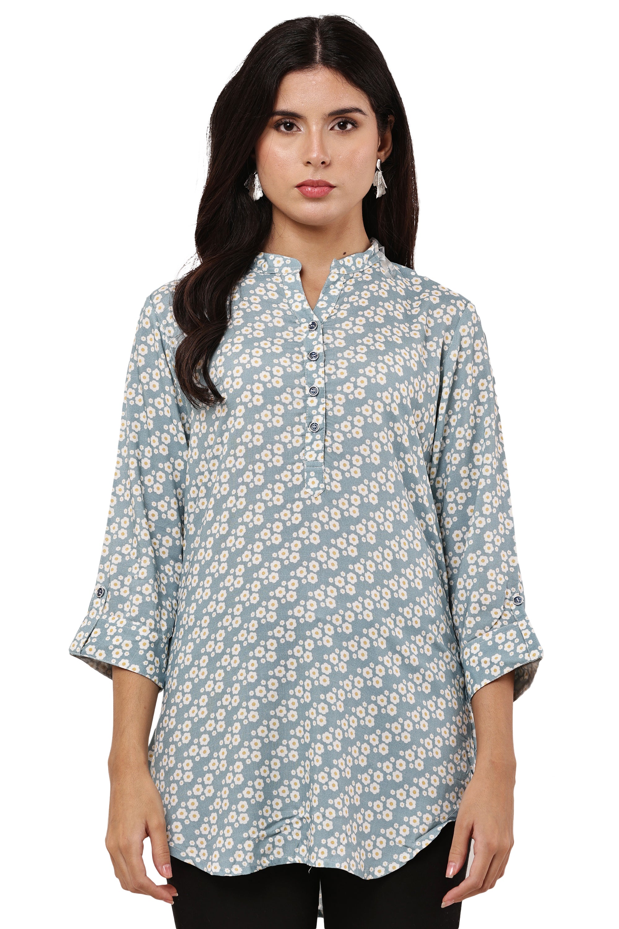 Ocean Bloom Blue Floral Kurti