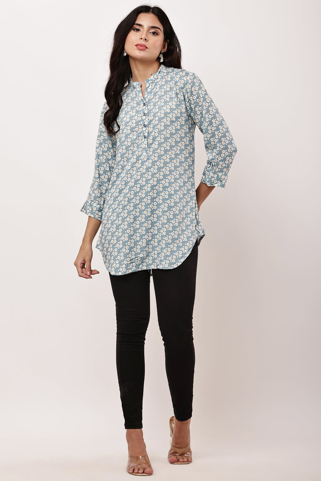 Ocean Bloom Blue Floral Kurti