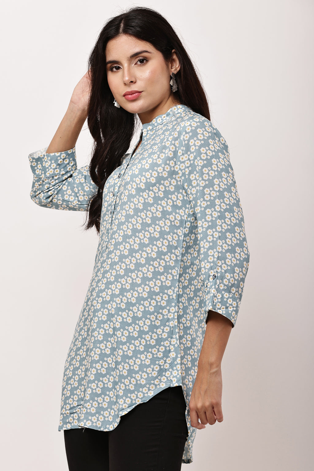 Ocean Bloom Blue Floral Kurti