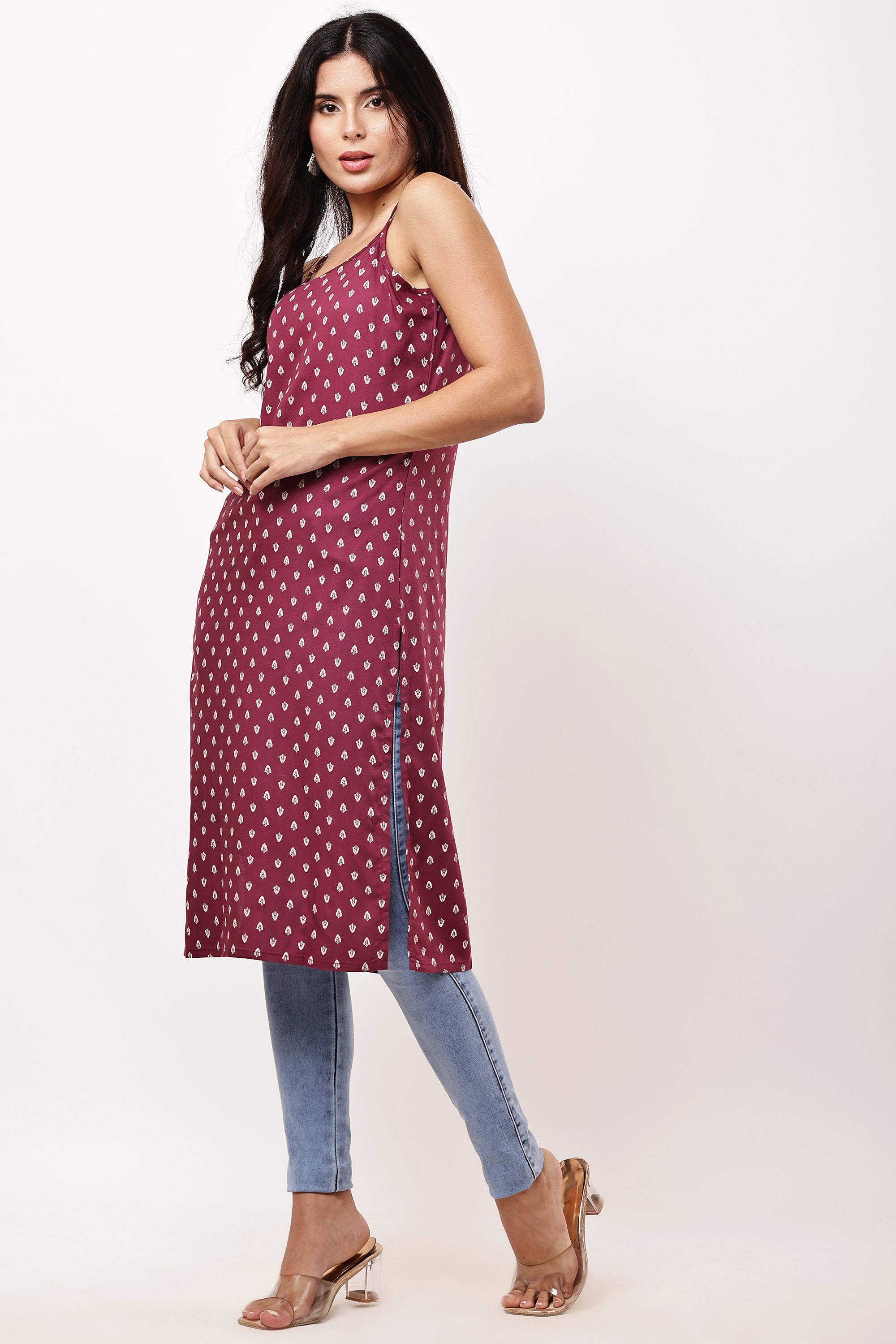 Chic Maroon Printed Kurti